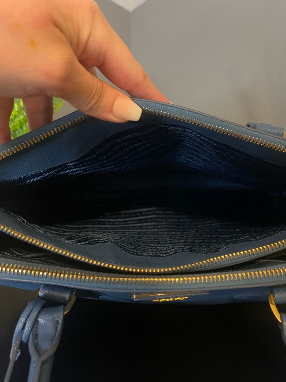 Prada Slate Blue Saffiano Leather Satchel with Gold Hardware - Picture 8 of 12